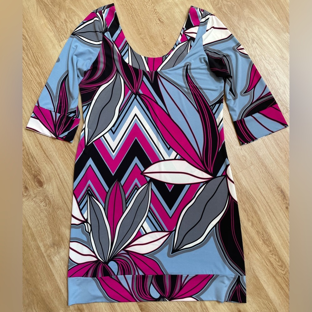 Karen Kane shift dress tunic top XL scoop neck 3/4 sleeves blue pink black $159